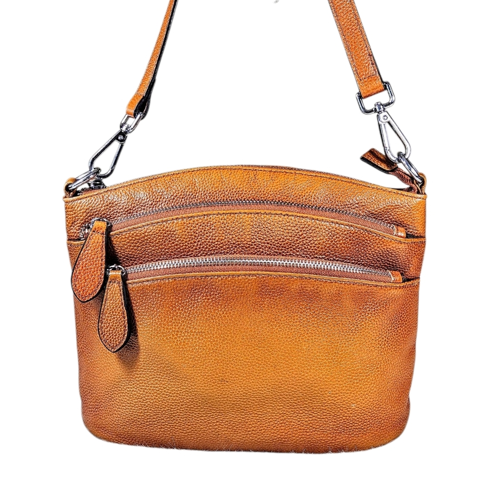 Heshe Ombre Cognac Pebbled Leather Crossbody Bag Purse